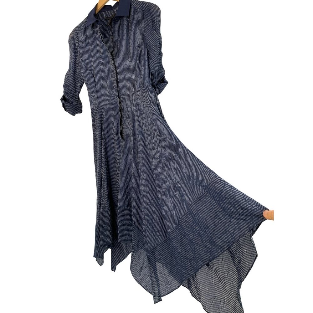 XS NWT BCBGMAXAZRIA Blue Striped Handkerchief Hem Midi Shirt Dress $298